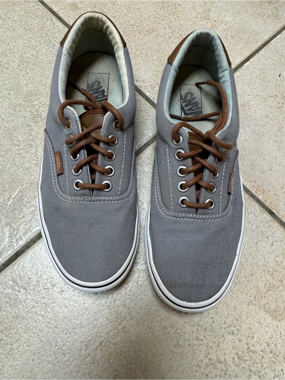 Vans Gray Canvas Low-Top Sneakers with Brown leather Accents